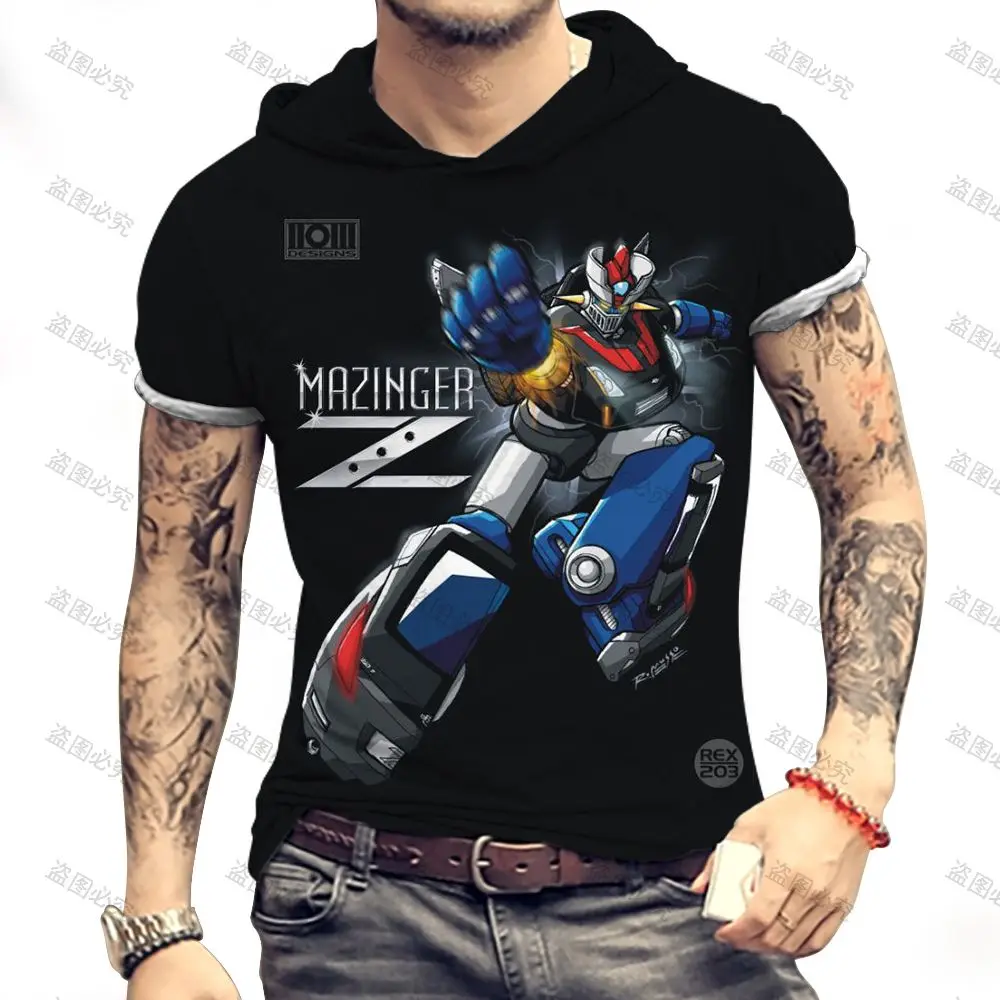 

Mazinger Z Men's Hooded T-Shirt T-Shirt Anime High Quality Essentials New Hip Hop Trend Harajuku Style Short Sleeve Streetwear