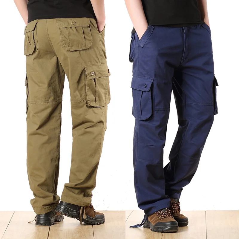 

Мужские прямые брюки-карго размера плюс с несколькими карманами, хлопковые износостойкие Свободные Комбинезоны, уличные походные кемпинговые охотничьи военные брюки