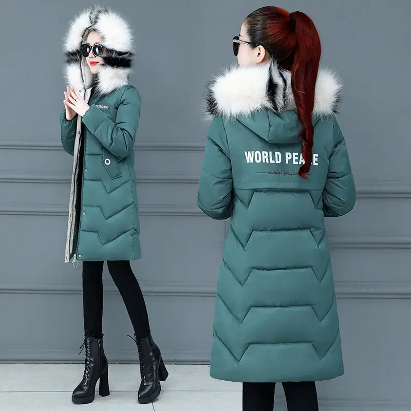 Women's Winter Coat Mid Length Padded Jacket Parka Warmth Jacket Korean Fashion Free Shipping Wholesale Big Fur Collar Slim Fit