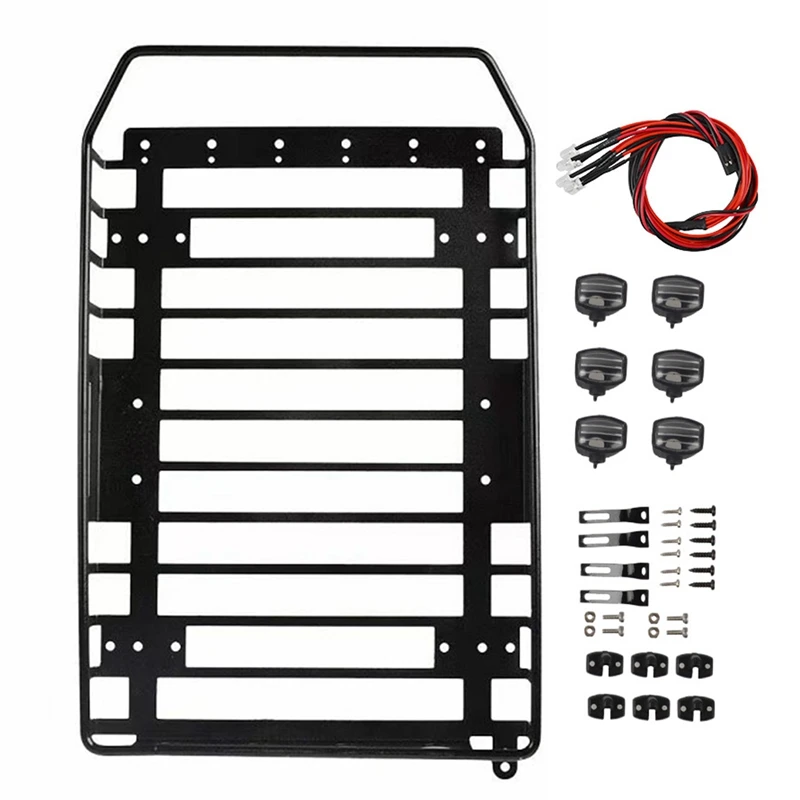 

1/10 RC Car Metal Roof Rack Luggage Carrier With 6 LED Lights For Traxxas Trx4 RC4WD Upgrades Parts