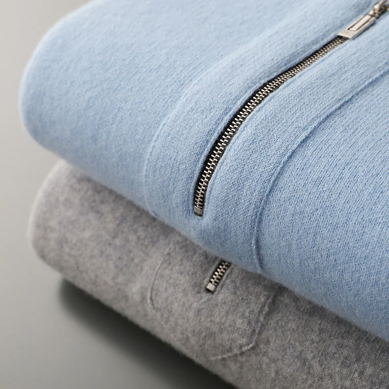 100% чистая шерсть цветная молния с поворотными рукавами пуловер лацканами