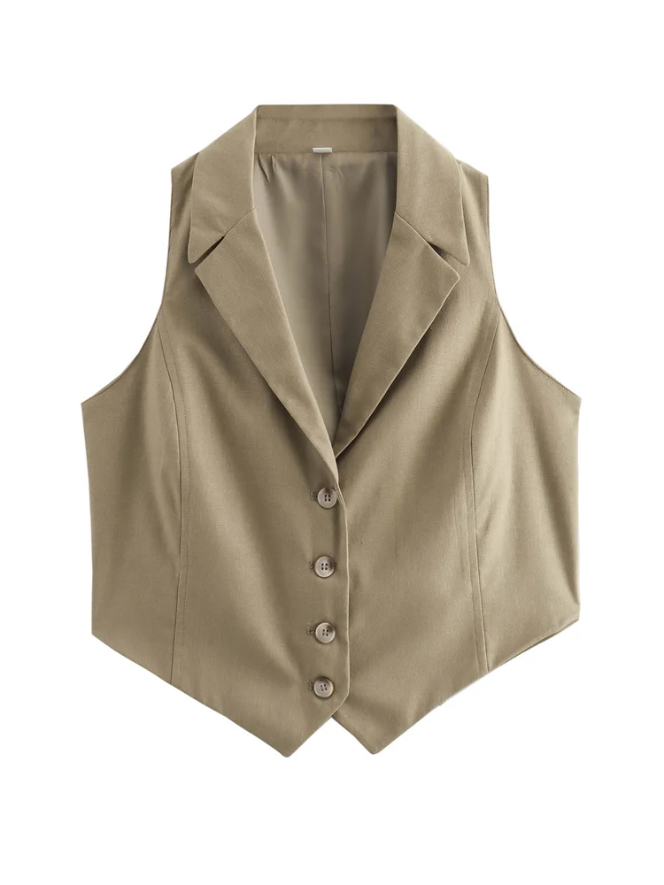 Zevity 2024 женская мода отложной воротник однотонная короткая майка Женская на