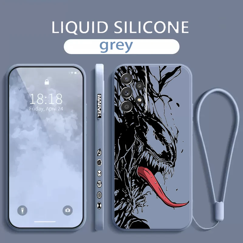 

Venom Marvel Hero Phone Case For Samsung Galaxy A73 A53 A33 A52 A32 A22 A71 A51 A21S A03S 4G 5G Liquid Left Rope Cover Fundas