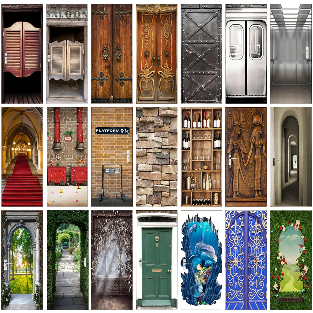 

Retro Creative Door Decoration Wallpaper For Door Bedroom Kitchen Vinyl Waterproof Renovation Door Poster Self Adhesive Stickers
