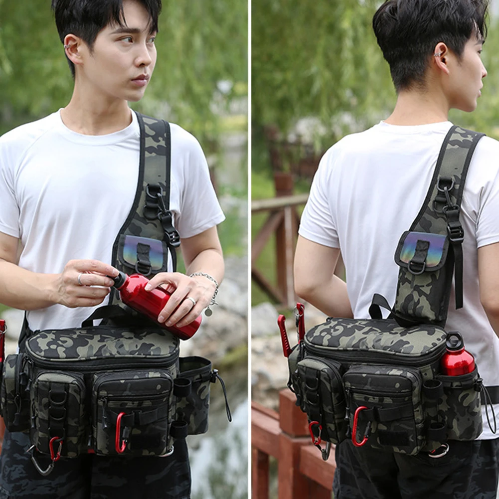 

Fishing Crossbody Bag Multifunctional Fish Lures Gear Bag 600D Nylon Multi Pocket Waterproof for Outdoor Sports for Riding