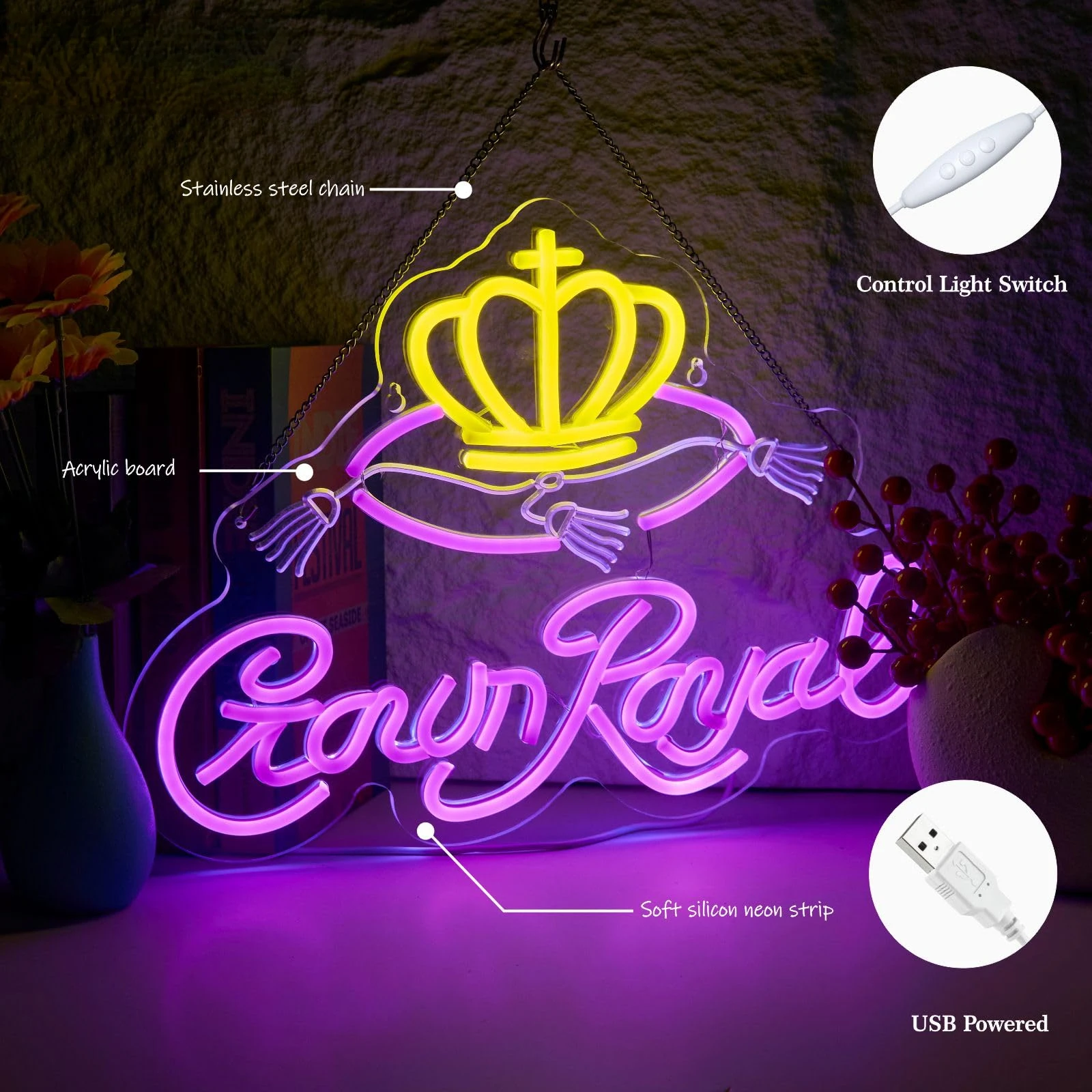 Неоновая вывеска Crown для бара Настенный декор Светильники пива знаки виски