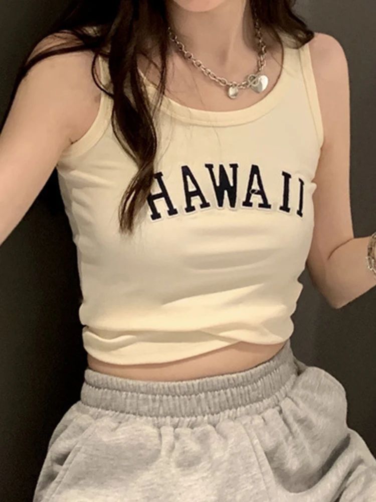 Женский топ с надписью базовый трикотажный жилет в рубчик без рукавов короткий