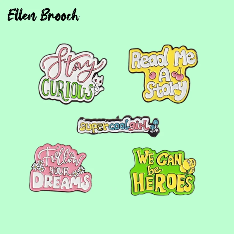 

Stay Curious Enamel Pins Fun Letter Text Brooches Lapel Super Cool Girl Quotes Badge Jewelry Gift for Friends
