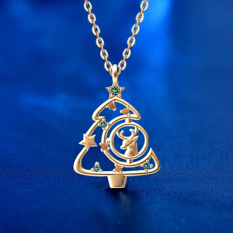 

S925 Sterling Silver Christmas Tree Elk Necklace Pendant Necklace Chain Jewelry For Women Valentine's Day Gift