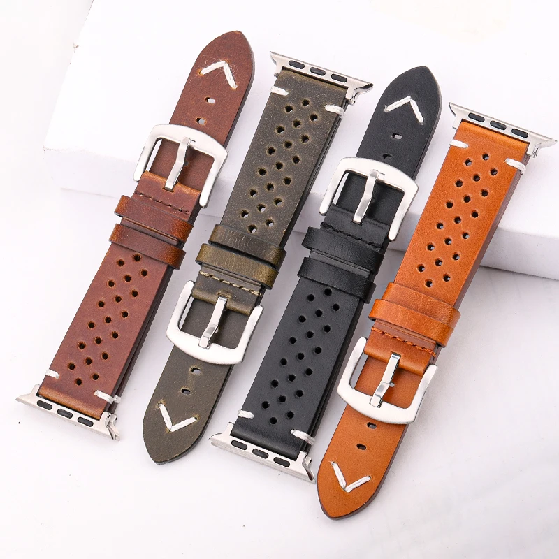 Genuine Leather Strap For Apple Watch Band Serie 7 6 5 4 Se Bracelet 44mm 45mm 40mm 41mm 42mm 38mm Women Men Iwatch Watchband