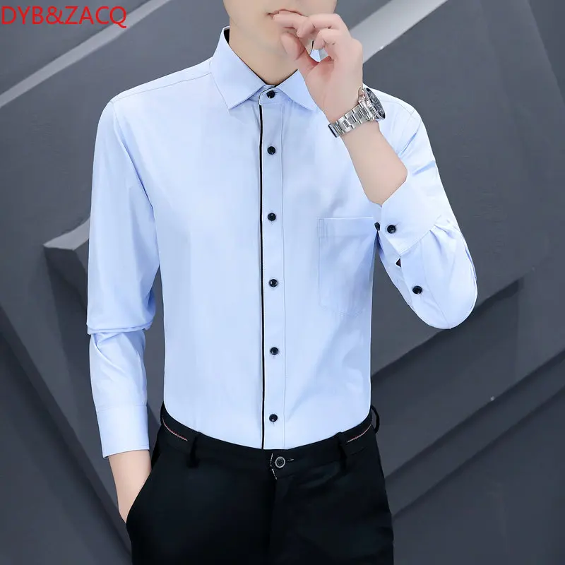 Autumn Men's Long-sleeved Shirt Non-ironing Leggings Youth Solid Color Cardigan Business Slim Shirt Korean Version of The Top