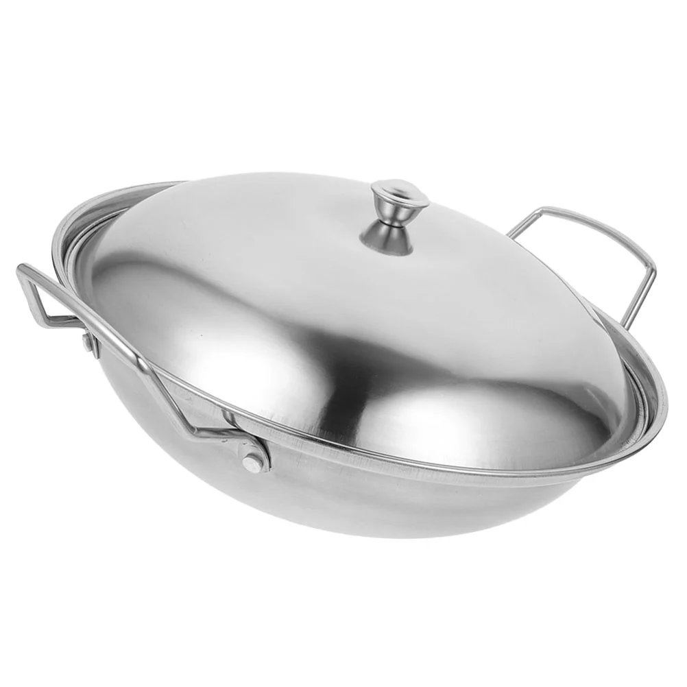 

Pot Stove Lid Stainless Steel Cooking Utensils Reusable Hot Pan Kitchen Household Wok Double Handle Home Supply