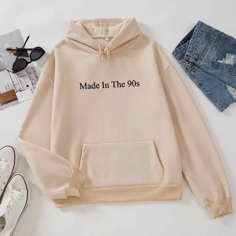 

Cool Oversized Women Hoodies Made In The 90s Letter Print Sweatshirt Womens Winter Warm Streetwear Pullovers Thick Hoodie