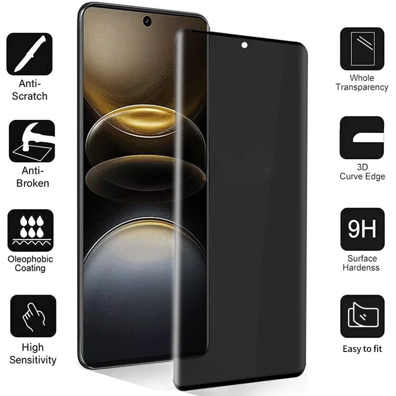 3D изогнутое антишпионское стекло для VIVO X100 Ultra X90 X80 X70 Pro Plus Защитная пленка экрана