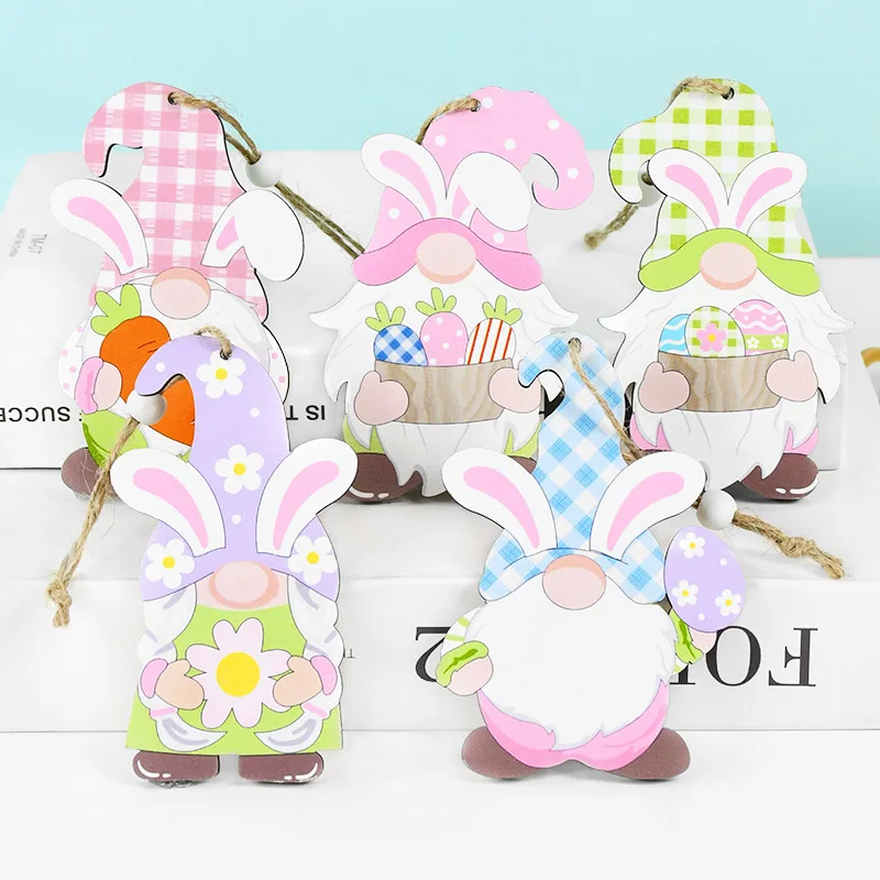 

1pc Colorful Printed Easter Faceless Gnomes Rabbit Bunny Wooden Hanging Pendants DIY Easter Party Decoration Home Decor Kids Toy