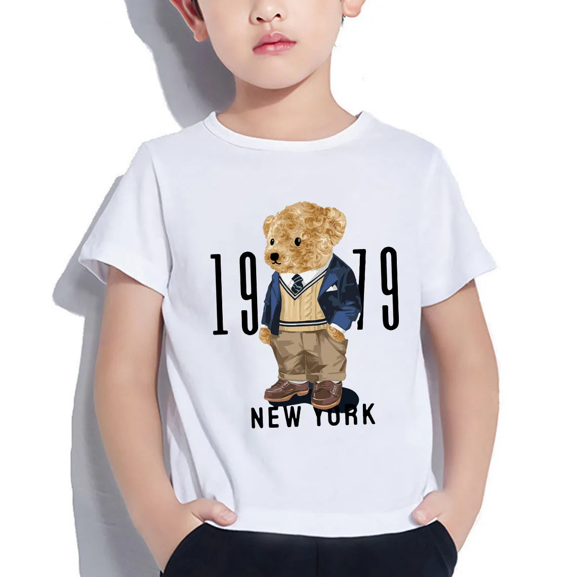 

Boys T-Shirts Short Sleeve Bear Print Children Tees Tops Short-sleeve Boys Girls Shirts Child 4-12Years Wear Summer Kids Outfits