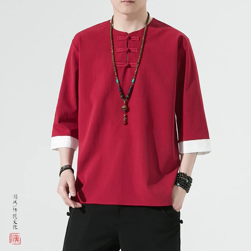 

M-5XL Летняя мужская рубашка Henley 3/4, топы с рукавами, однотонная одежда, винтажная дизайнерская летняя уличная одежда, мужская гавайская рубашка XXXXXL