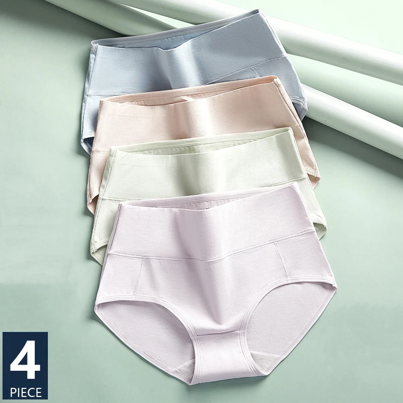4 шт. высокая талия Хлопковые женские трусы Корректирующее белье сексуальное