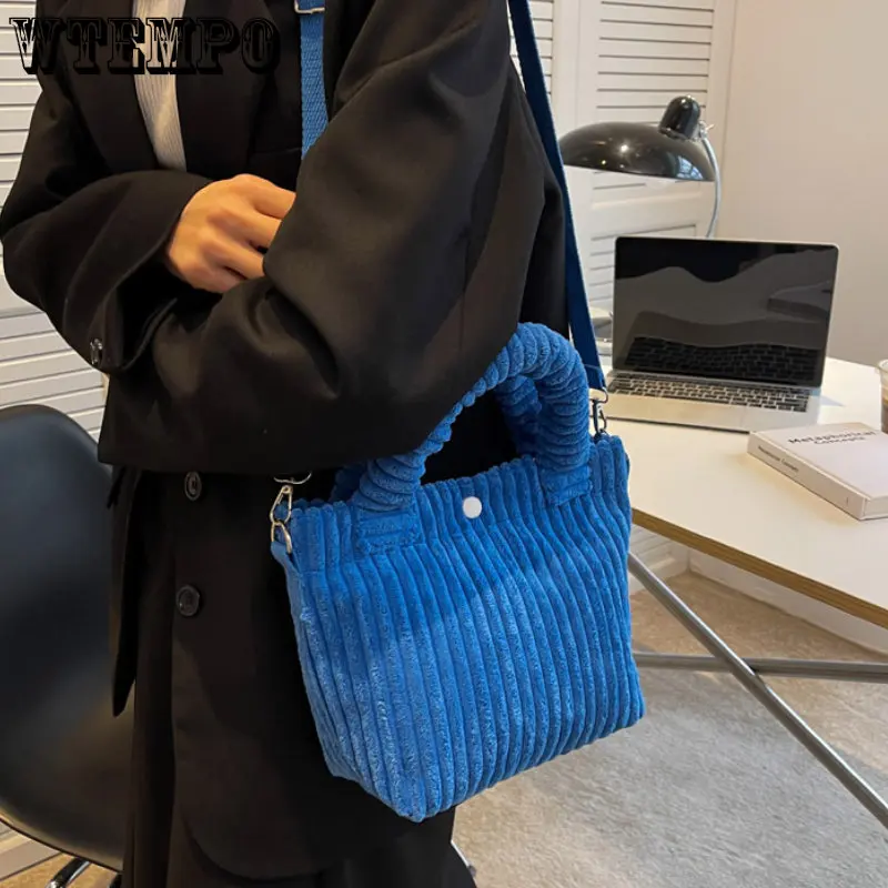 Fashion Corduroy Women's Bag Trend Handbags Niche Versatile Bucket Shoulder Bags Female Nylon Button Crossbody Bags Cute Totes