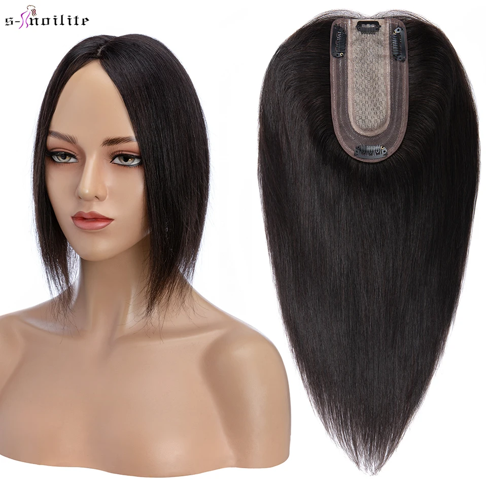 S-noilite Hair Toppers 7x13cm Women Topper Hair Clip Natural Hair Wig 100% Human Hair For Women Silk Base Clip In Hair Extension