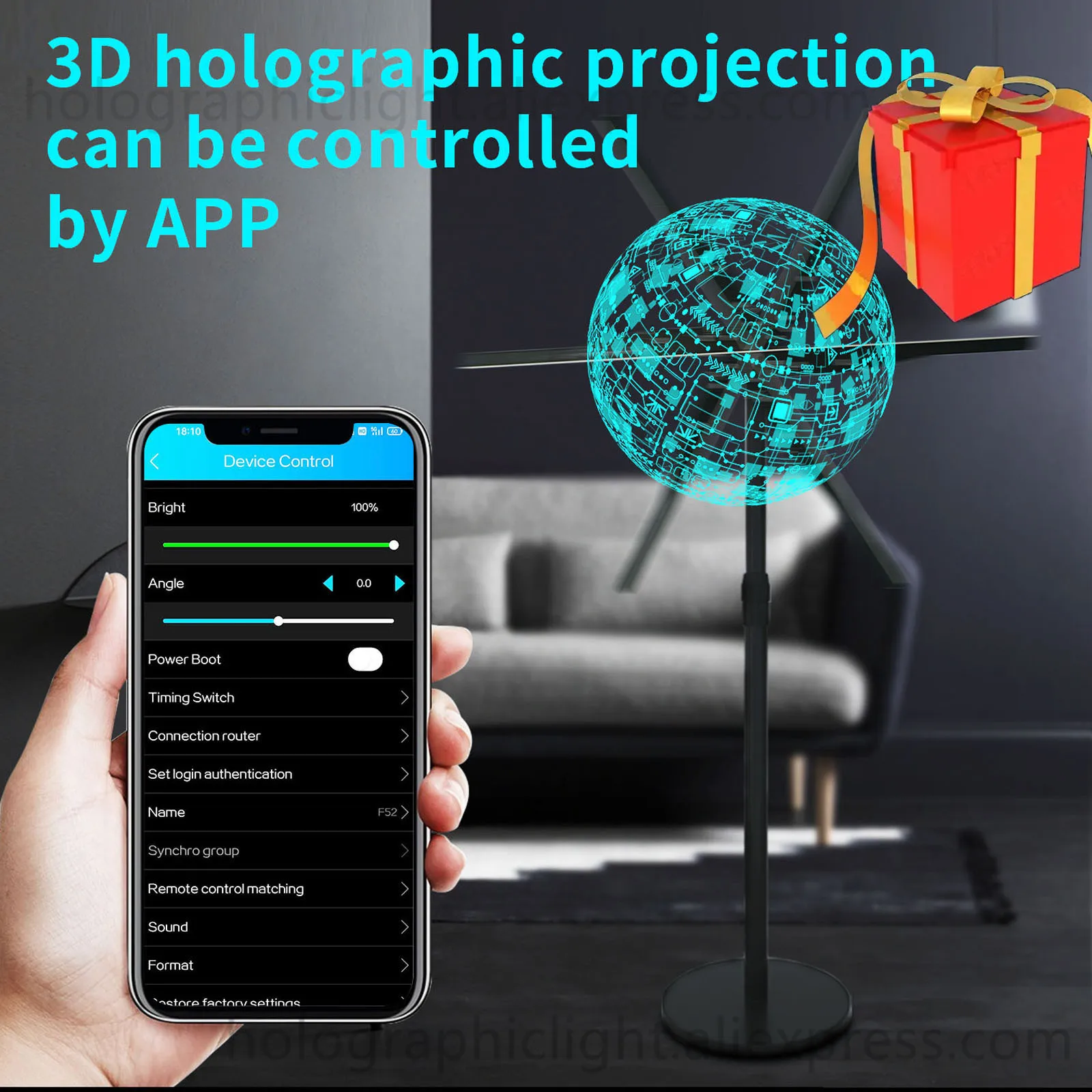 

3d вентилятор, голографический проектор светильник рекламный дисплей, Wi-Fi светодиодный знак, голографическая лампа, проигрыватель с дистанц...