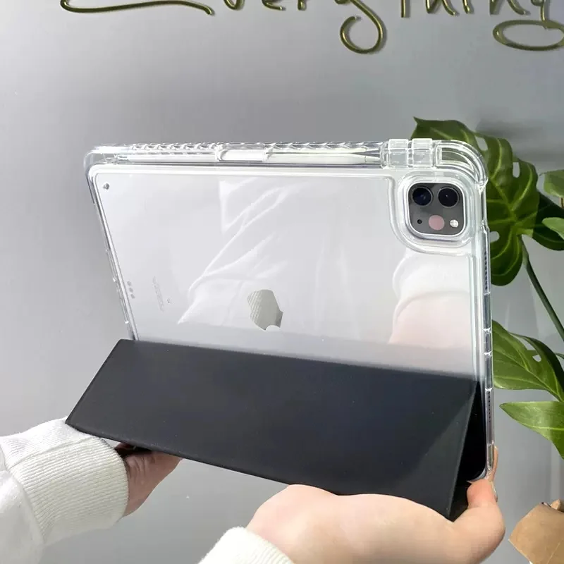 

Acrylic Case for iPad 10th 10.9 Pro 11 Air 5 4 2 1 10.2 8th 9th 7th 9.7 Hard Thin Hybrid Stand PU Leather Folio Cover Pen Slot
