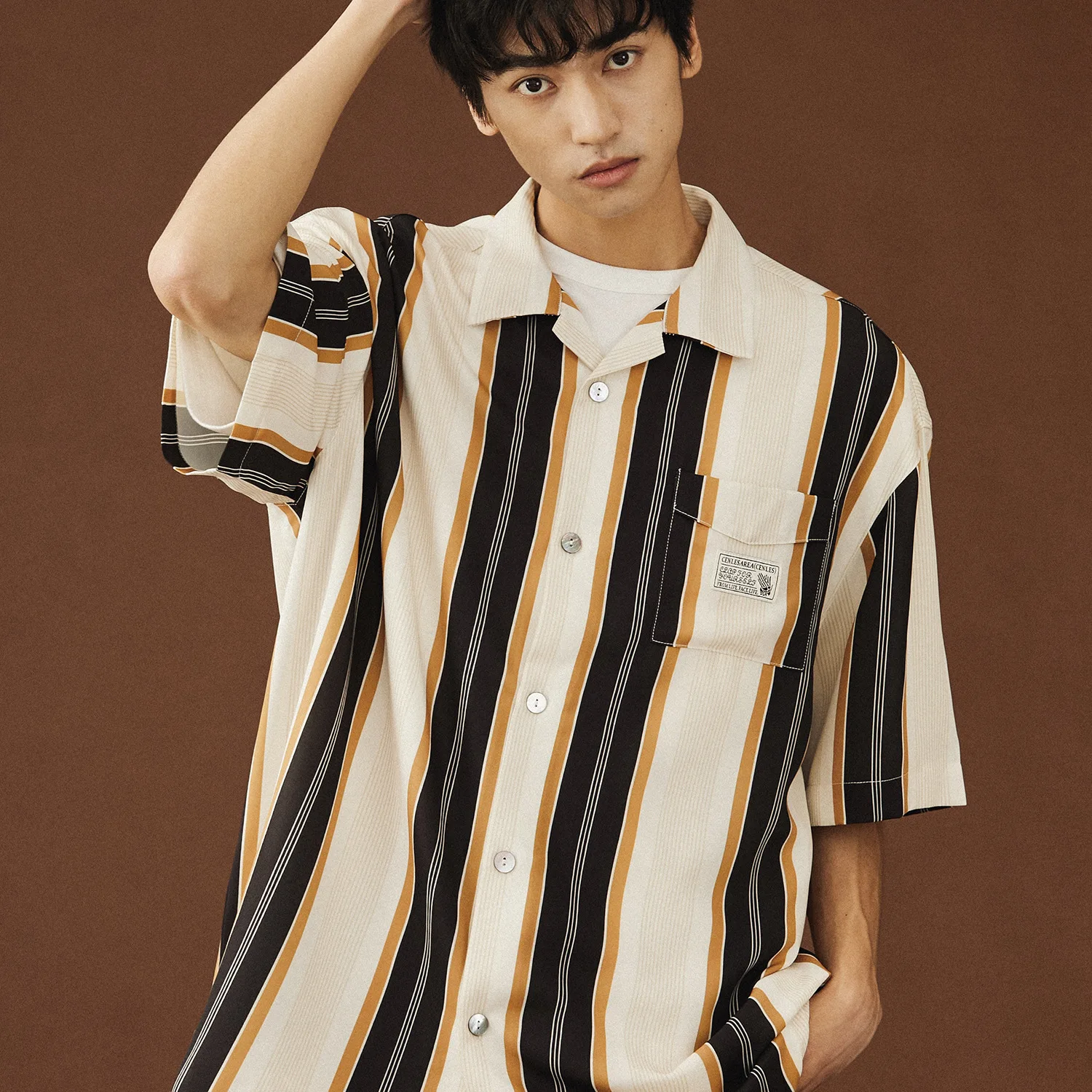 EUOW 2022 New Fashion American Oldschool Shirt Men Clothing Short-Sleeved Casual Hawaiian Striped Shirt Summer Streetwear Tops