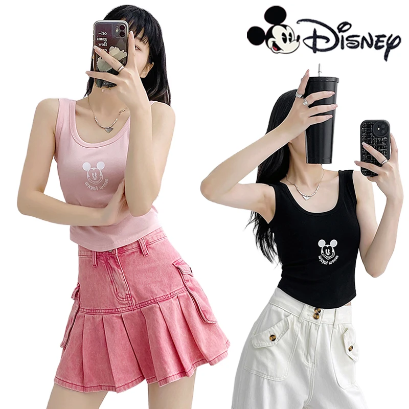 Майка женская летняя облегающая без рукавов с принтом Микки