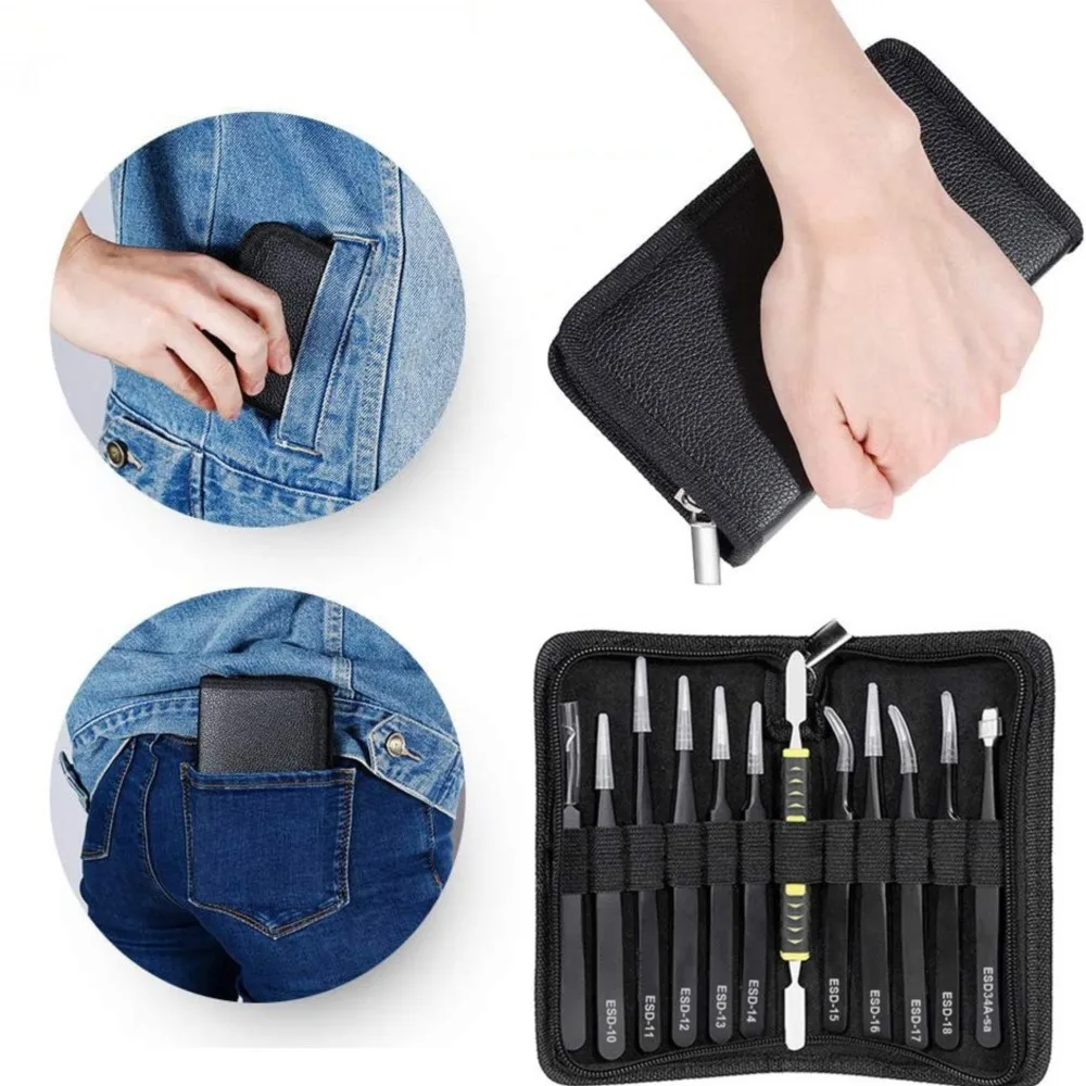 12 шт. антистатические пинцеты из нержавеющей стали