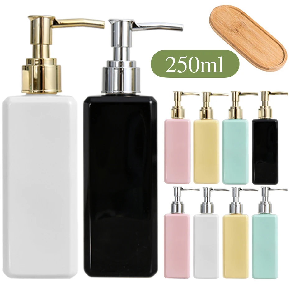 

250ML Lotion Bottle Soap Shampoo Dispenser Bottle for Bathroom Square Gold Pressing Head Square Sub-bottling