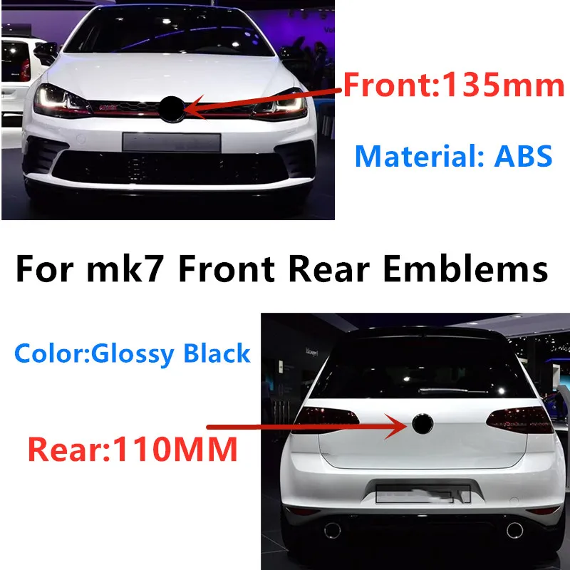 

Replacement Glossy Black 135mm Auto Car Front Grille Badge 110mm Rear Trunk Lid Emblem Logo For Golf 7 mk7 2014 2015 2016 2017