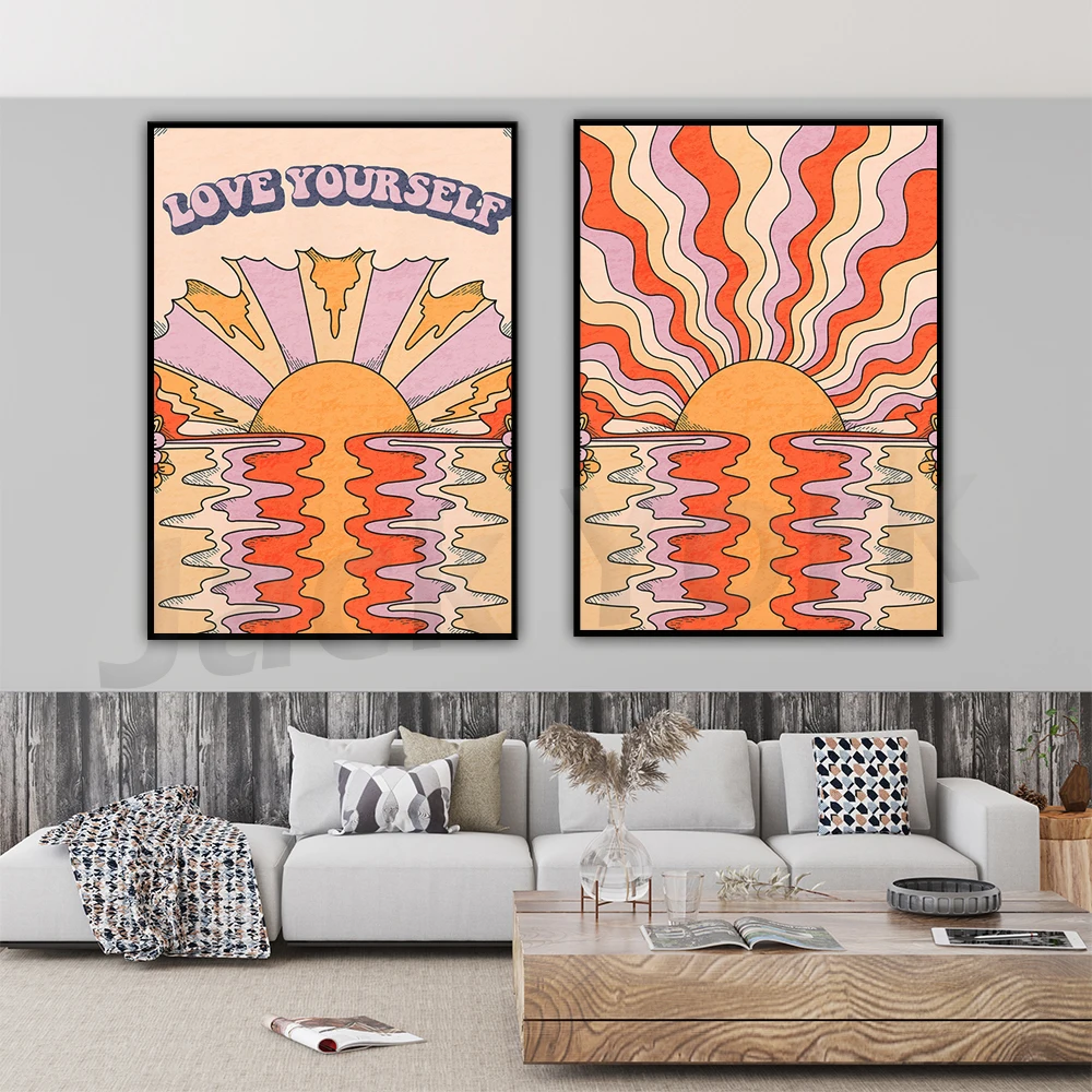 

70s Vintage Poster, 70s Retro Home Decor, 70s Retro Print, Hippie Sunset Print, 70s Wall Art, Boho Home Decor, Home Decor