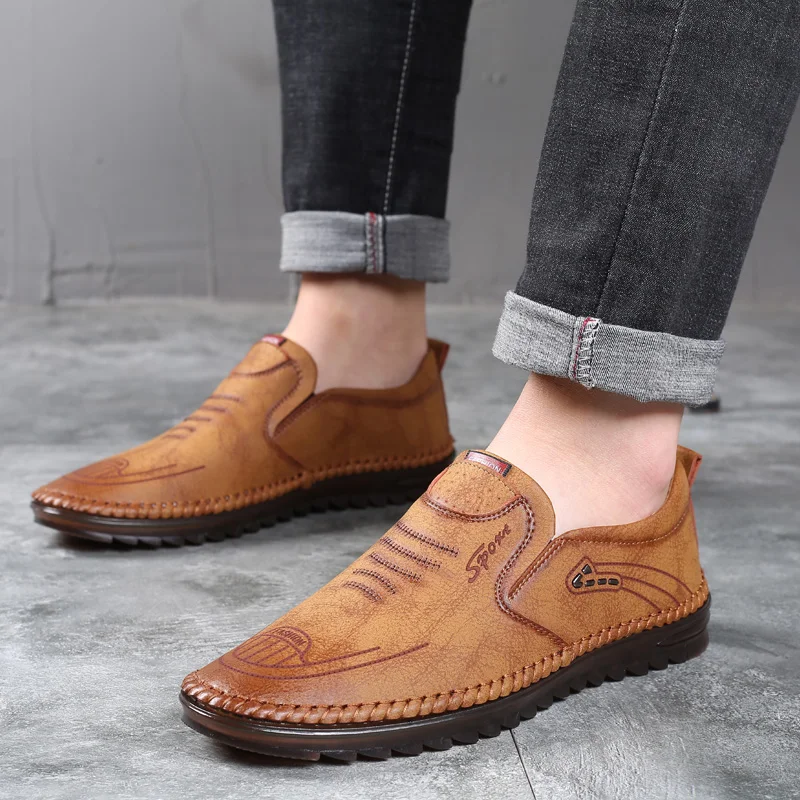 

New Men Microfiber Leather Shoes 38-44 Anti-slip Soft Tendon Bottom Outsole Man Casual Bussiness Youth Leather Loafers Shoes