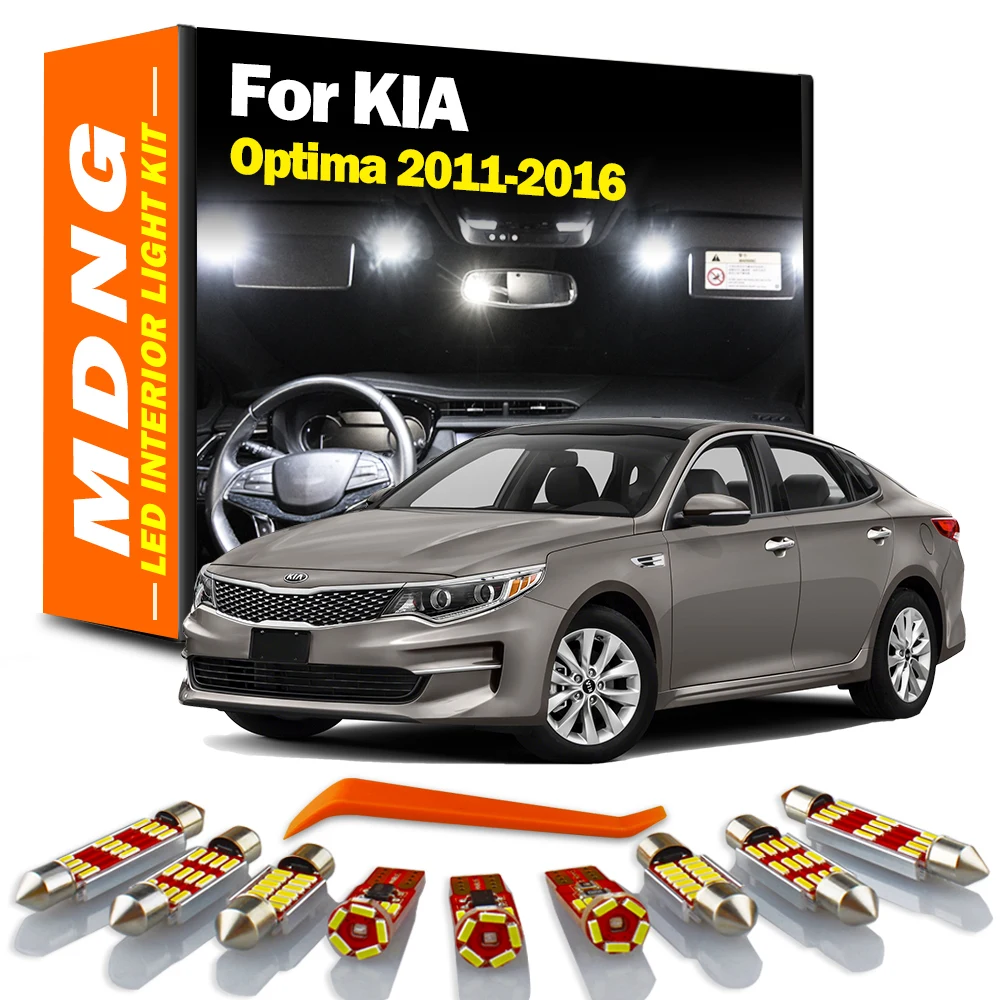 

MDNG 11Pcs Canbus LED Interior Map Dome Trunk License Plate Light Kit For KIA Optima 2011 2012 2013 2014 2015 2016 Car Led Bulbs
