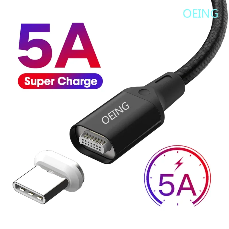 

OEING USB C Fast Charging Cable 5A Magnetic USB Super Charger Cable For iPhone 13 Magnet Charger USB C For Samsung Huawei Xiaomi