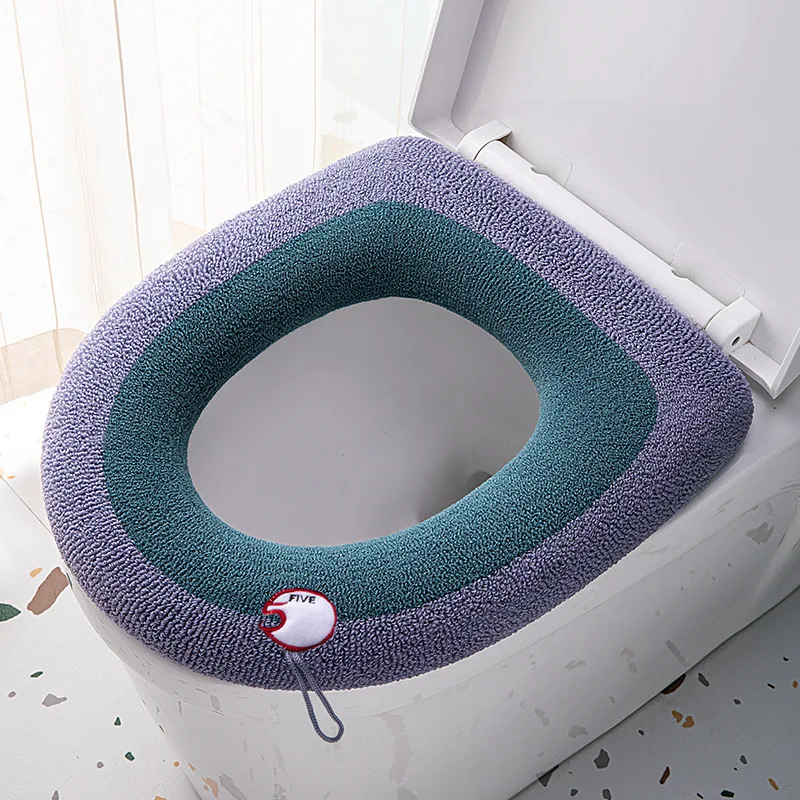 

Toilet Seat Bidet Covers Winter Warm Toilet Seat Cover Mat Washable Bathroom Accessories Knitting Pure Color Soft O-shape Pad