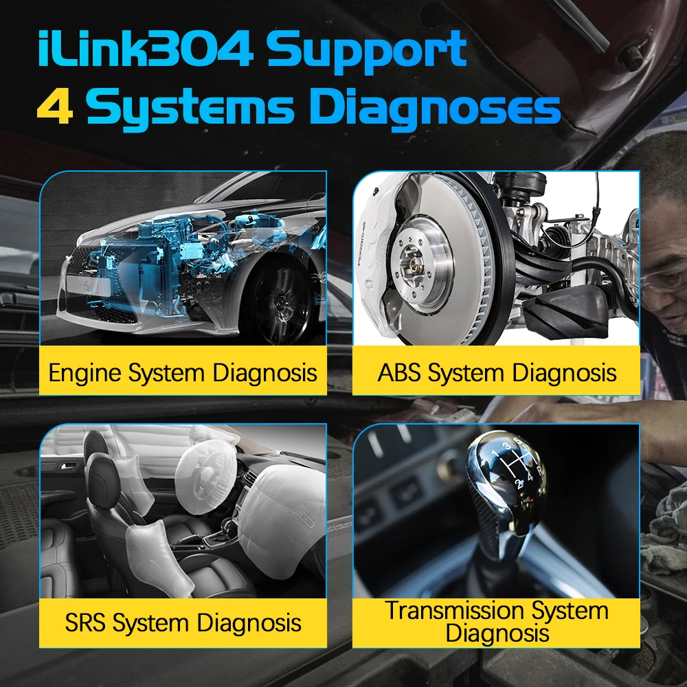 Vident iLink304 Сканер OBD2 Двигатель ABS SRS Трансмиссия 4-системы Диагностика BRT/Oli