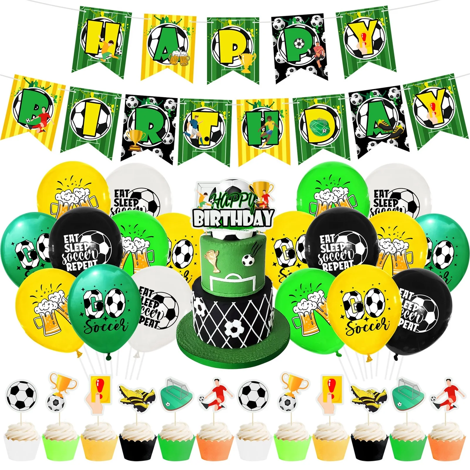 

Soccer Party Decorations | Birthday Decorations | Soccer Happy Birthday Banner and Cake Topper Football Balloons for Men's Boy's