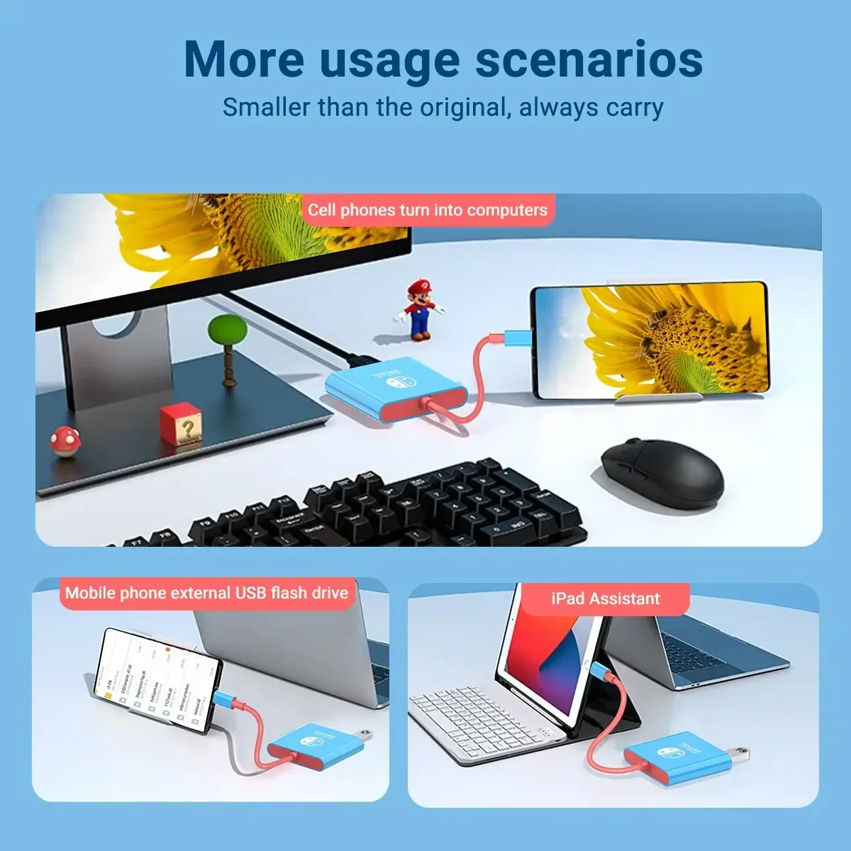 Портативная док-станция Nintendo Switch 3 в 1, концентратор TYPE-C к 4K HDTV с HDMI и USB 3.0 для телефона Steam Deck, iPad, ноутбука (art.: 3920ccd1d30ae) - 3920ccd1d30ae