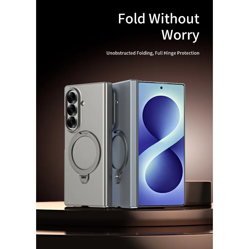 Фото Чехол для Samsung Galaxy Z Fold 8 Ultra 360 °   Вращающийся держатель-кольцо, защита шарниров, встроенная защитная пленка для переднего стекла, ударопрочный чехол №4