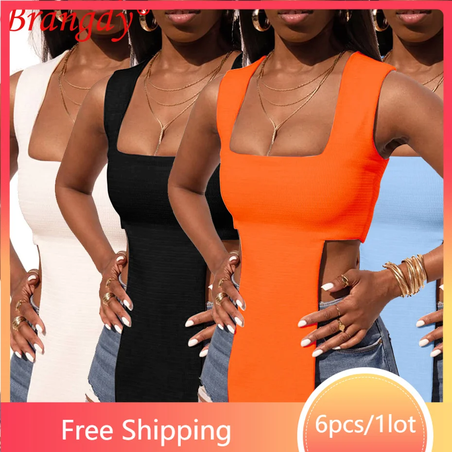 

6 шт. оптовая продажа товаров для деловых людей топы без рукавов сексуальный жилет модная Однотонная рубашка Y2k одежда B9438