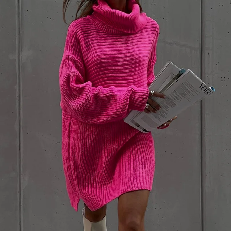 

Oversize Turtleneck Knitted Sweaters Women Thicken Warm Green Women's Sweater Dresses 2022 Autumn Winter Blue Pullover Female