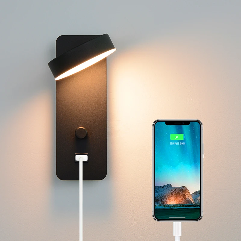 

LED Dimmable Wall Lamp with Knob Switch and USB Socket Is Suitable for Corridor Bedroom Dining Room Study Kitchen Aisle Bedside