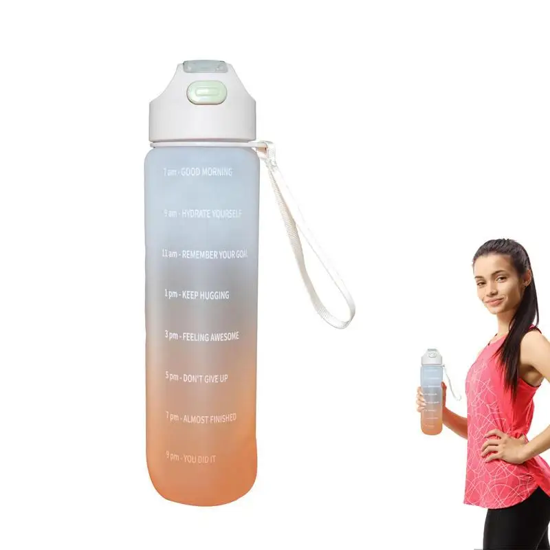 

Large Water Bottle Daily Water Intake Water Bottle 1L Gradient Color Motivational Water Bottle With Time Marker Leakproof Bottle
