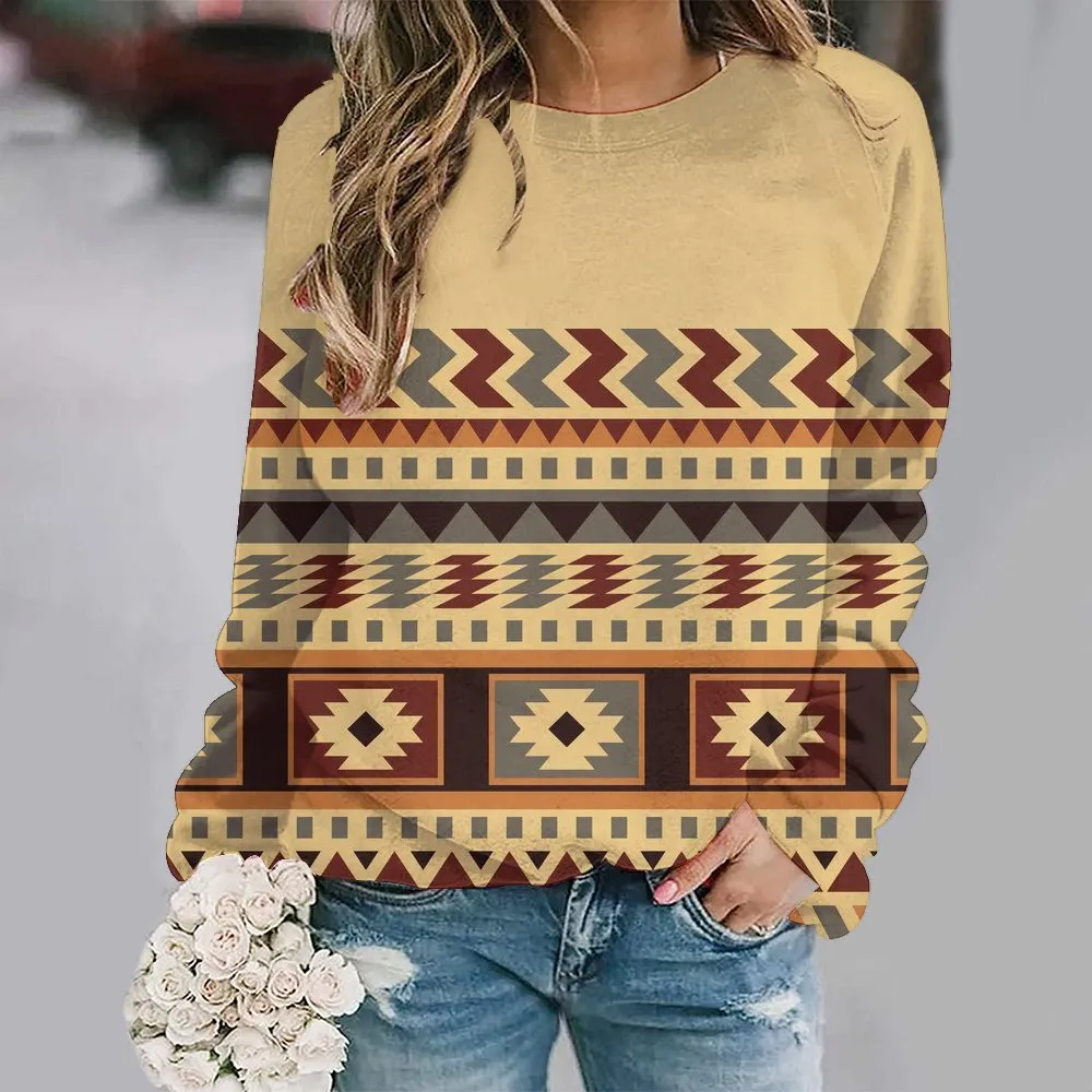 

Женская Осенняя одежда, однотонный лоскутный топ в этническом стиле с принтом, Модный пуловер, женские свитшоты с длинным рукавом