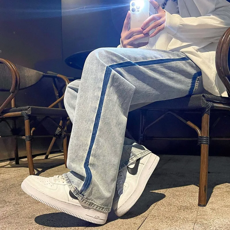Summer Blue Baggy Jeans Men's Fashion Casual Wide Leg Jeans Men Streetwear Loose Hip Hop Straight Denim Trousers Mens Pants