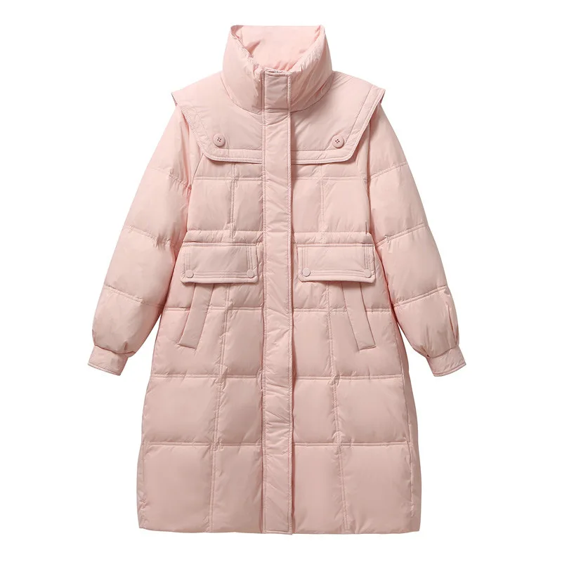 New Down Jacket Women's Mid-length Section Navy Collar Design Sense Cotton Jacket White Duck Down Thicker Knee-length Jacket