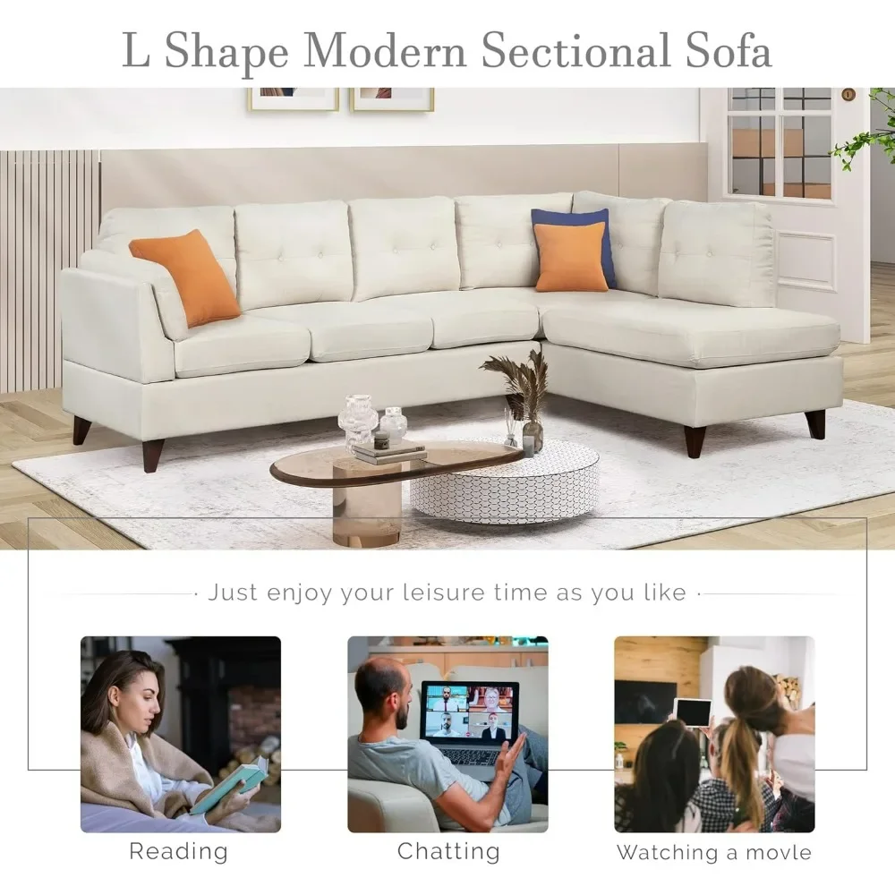 4-местный модульный диван L-образной формы удобный льняная ткань наборы мебели