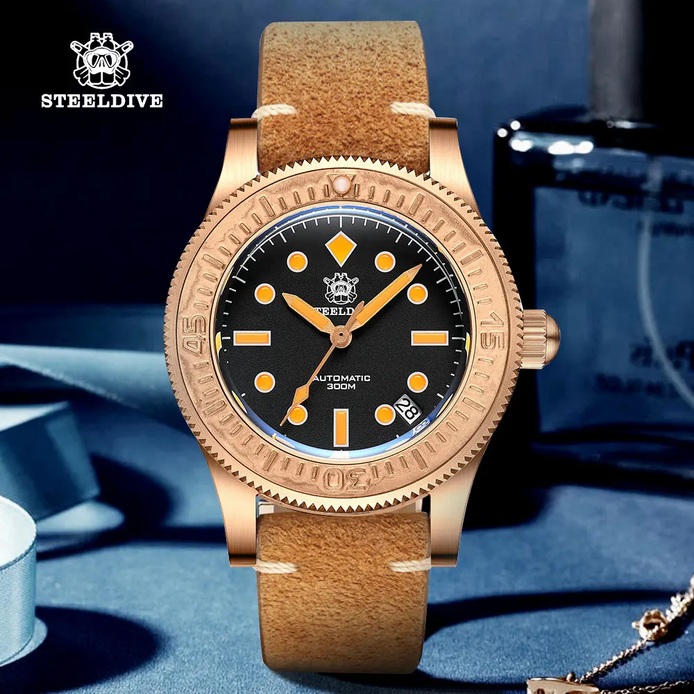 

Steeldive Bronze Watch SD1952S Japan NH35 Automatic Men Mechanical Wristwatches Ceramic Bezel Bronze Case Diving Watch Men