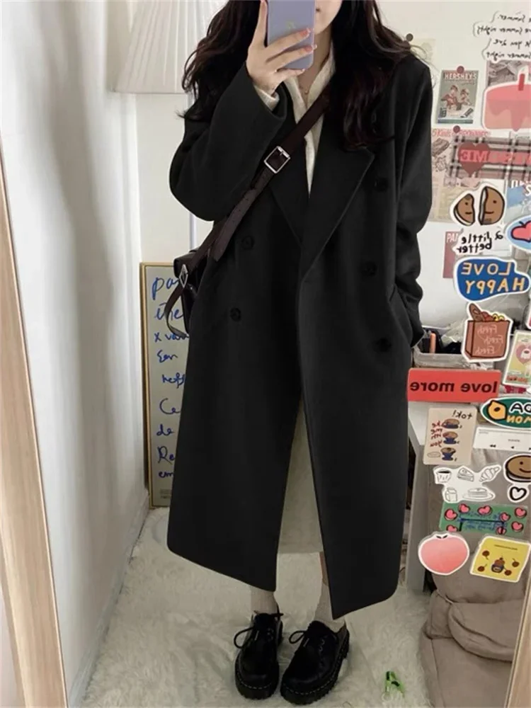 Длинные пальто в корейском стиле женские смешанные Харадзюку осенние